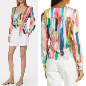 New! Milly Watercolor Brushstroke colorful Top In Multi 28136